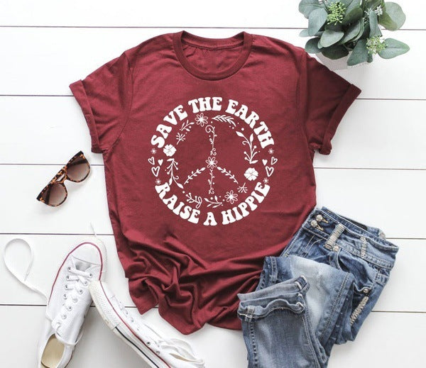 Save The Earth Raise A Hippie Print Short Sleeve