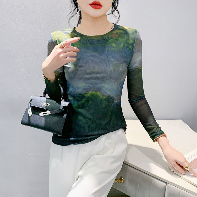 Fall Winter Fashion Voile Printed Slim Top