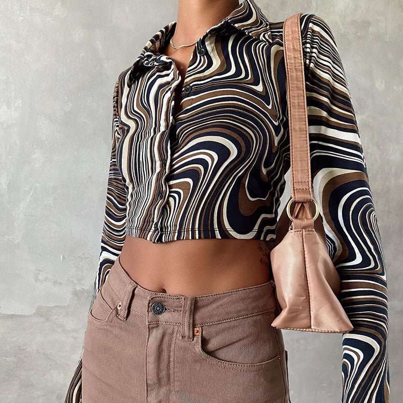 Fashion Street Retro Swirl Water Ripple Cardigan Long Sleeve