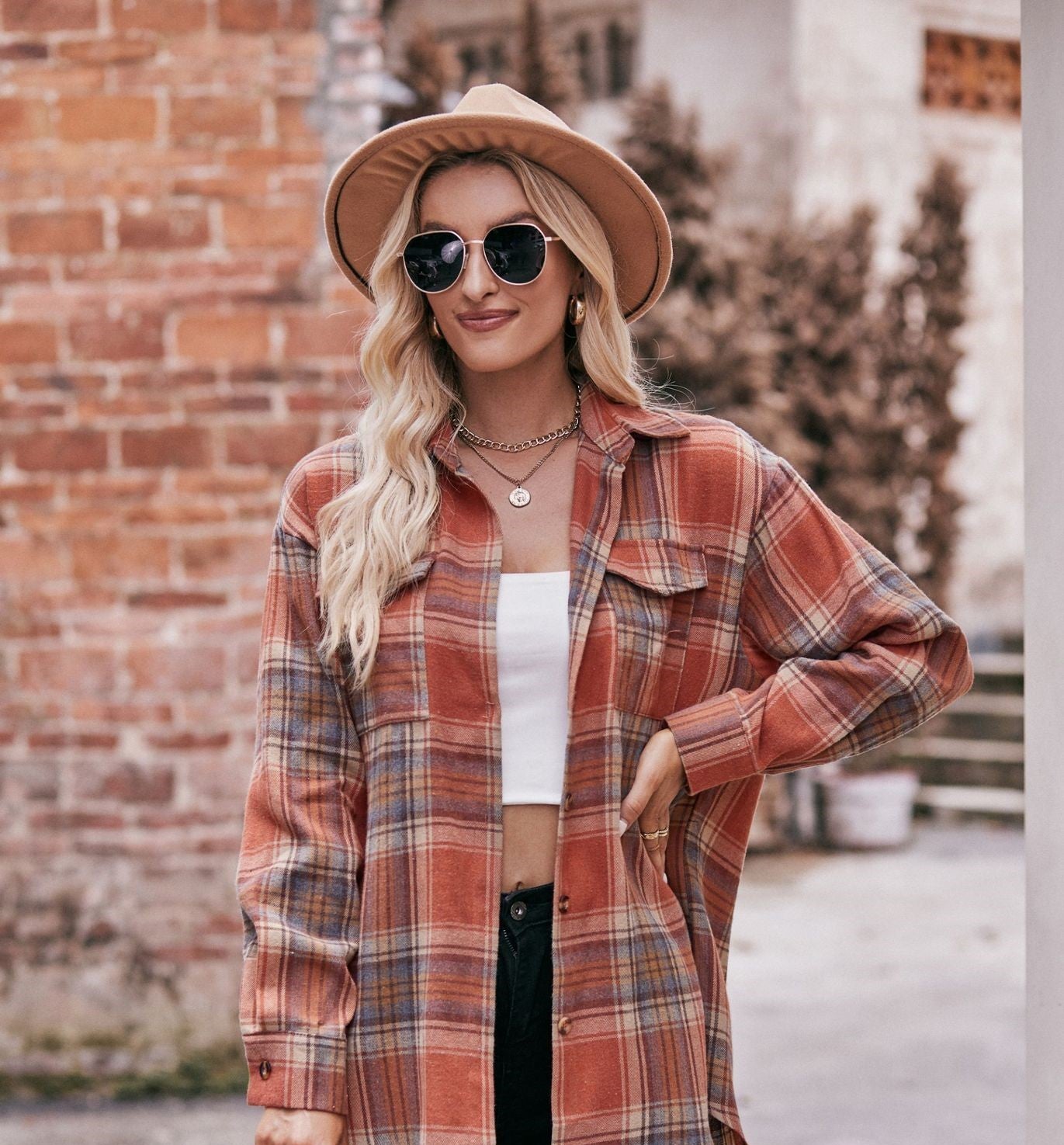 Women's Autumn Winter Coat Casual Fashion Loose Plaid Shirt
