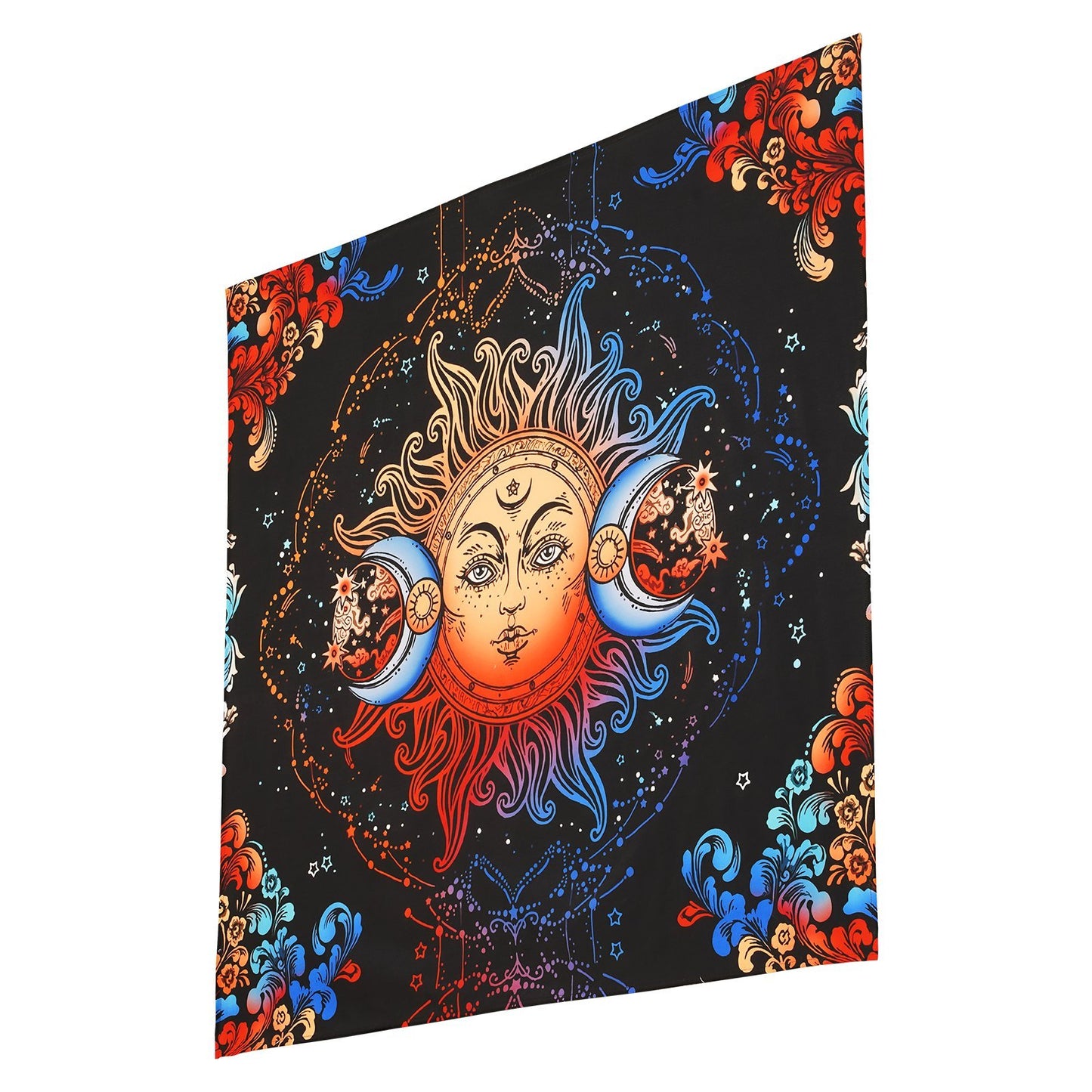 Sun And Moon Tapestry Psychedelic Mystic Floral Aesthetic Vintage Tapestry