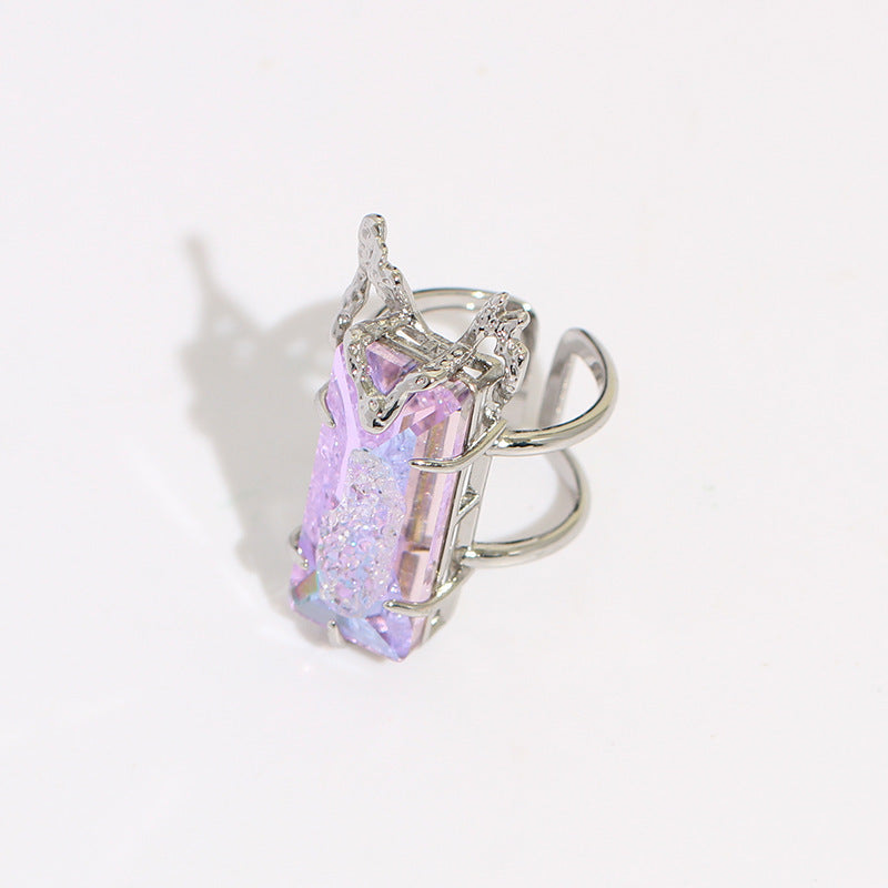 Retro Long Purple Diamond Ring