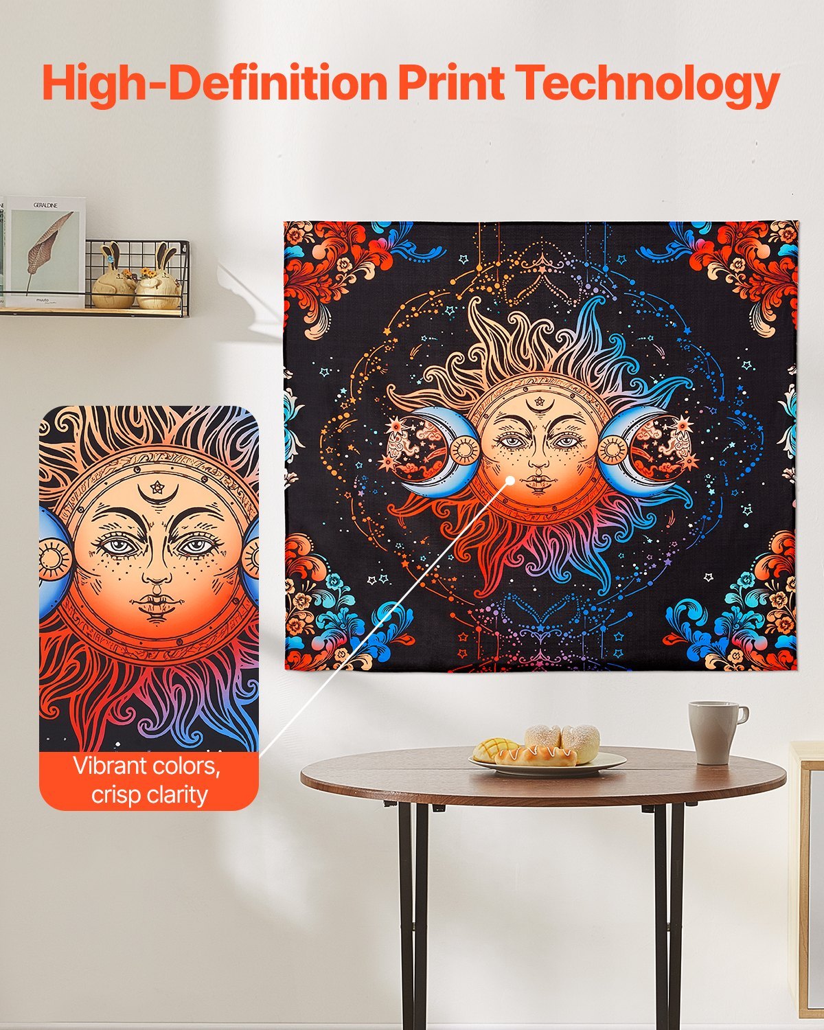 Sun And Moon Tapestry Psychedelic Mystic Floral Aesthetic Vintage Tapestry