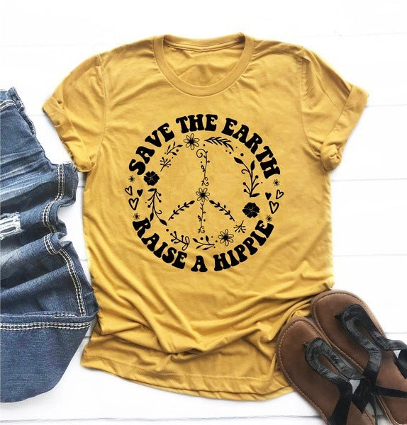 Save The Earth Raise A Hippie Print Short Sleeve