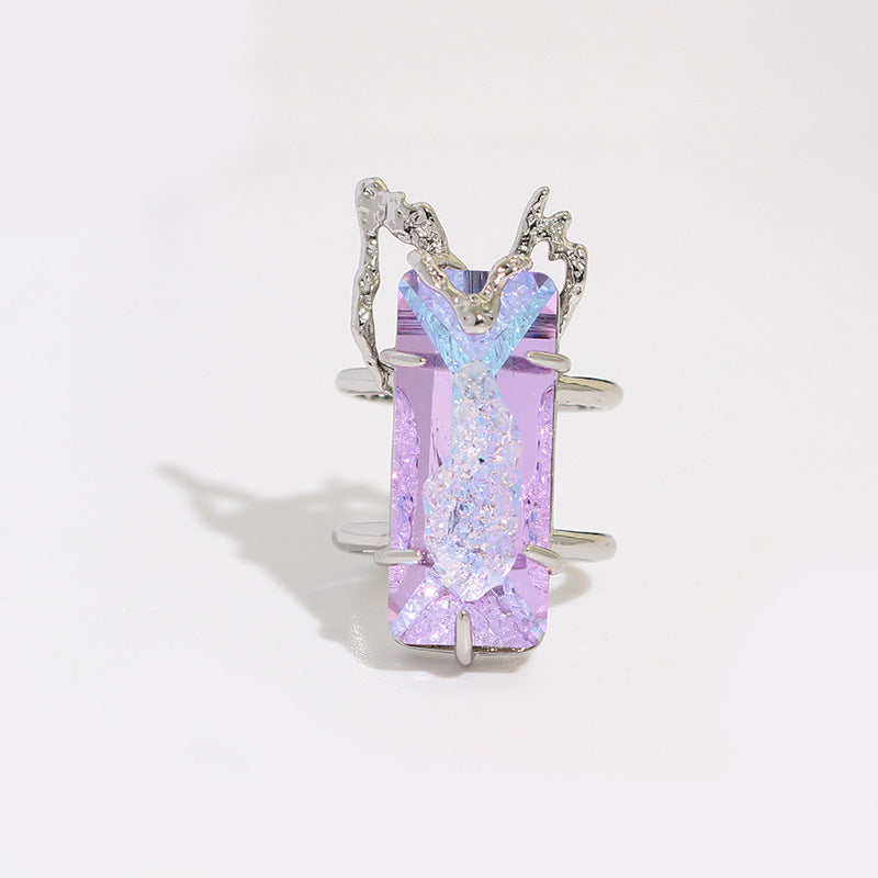 Retro Long Purple Diamond Ring
