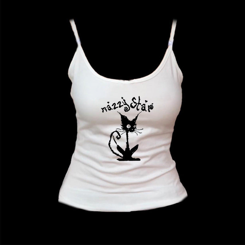 Cat Print Gothic Top For Women