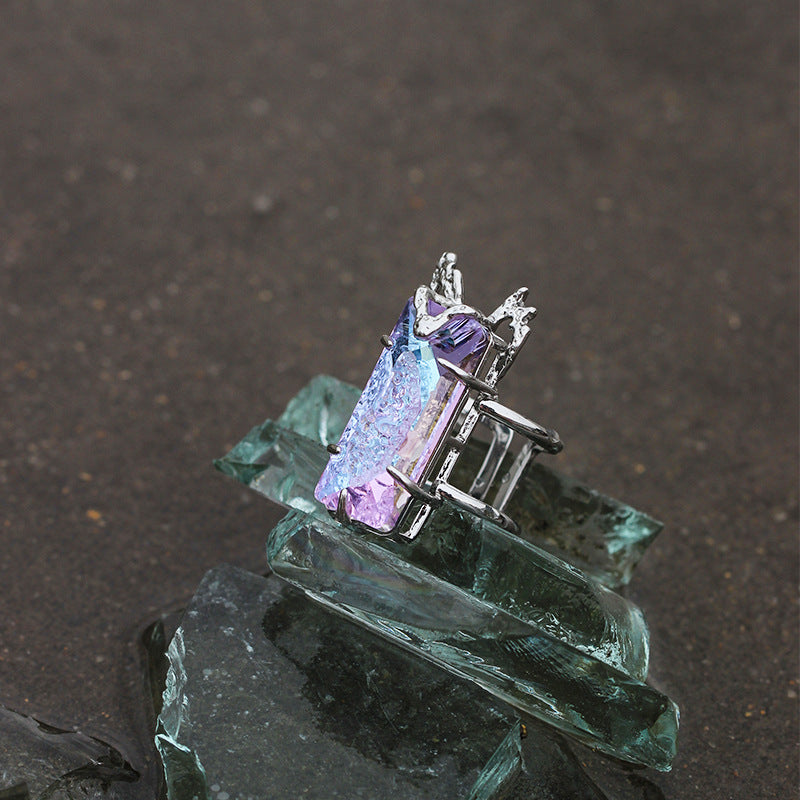 Retro Long Purple Diamond Ring