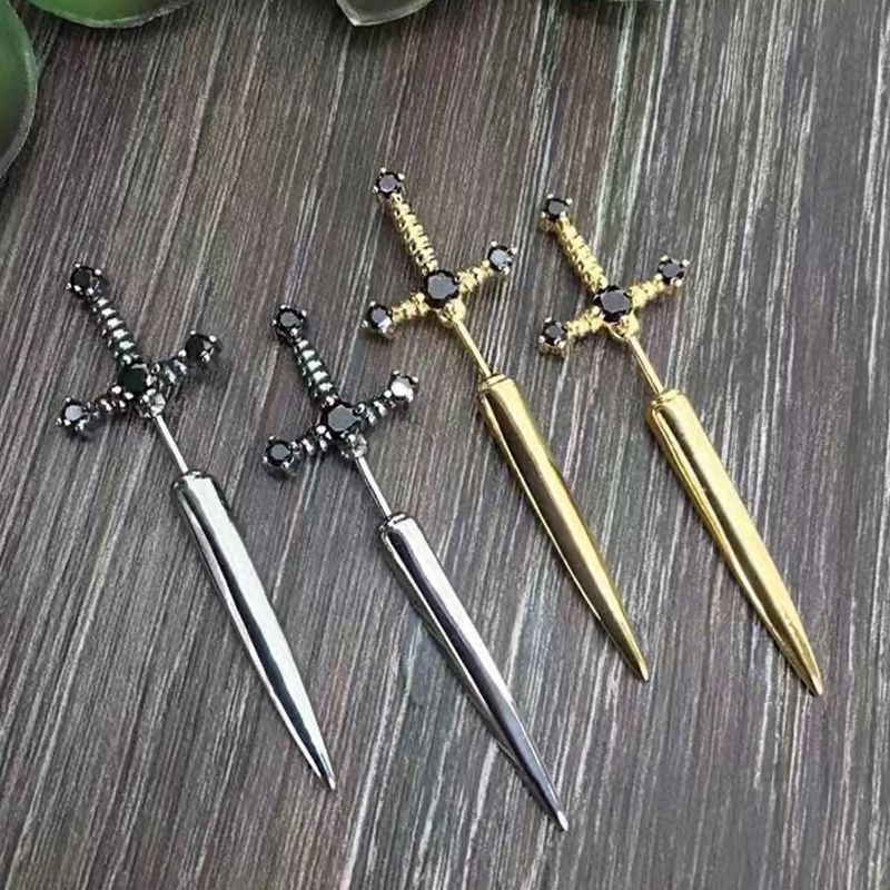 New Gothic Sword Vintage Bright Crystal Dagger Earrings