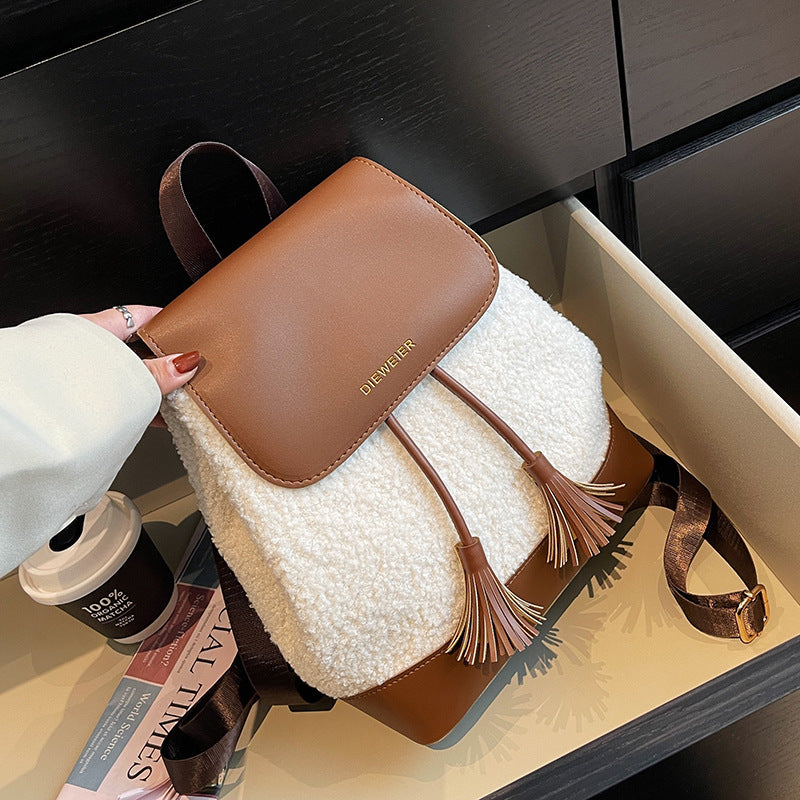Winter Plush Women's Backpack Casual Fashion Tassels
