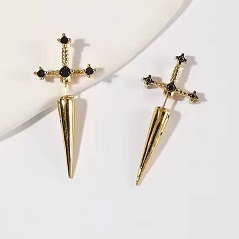 New Gothic Sword Vintage Bright Crystal Dagger Earrings