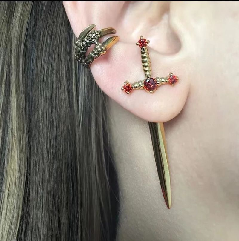 New Gothic Sword Vintage Bright Crystal Dagger Earrings