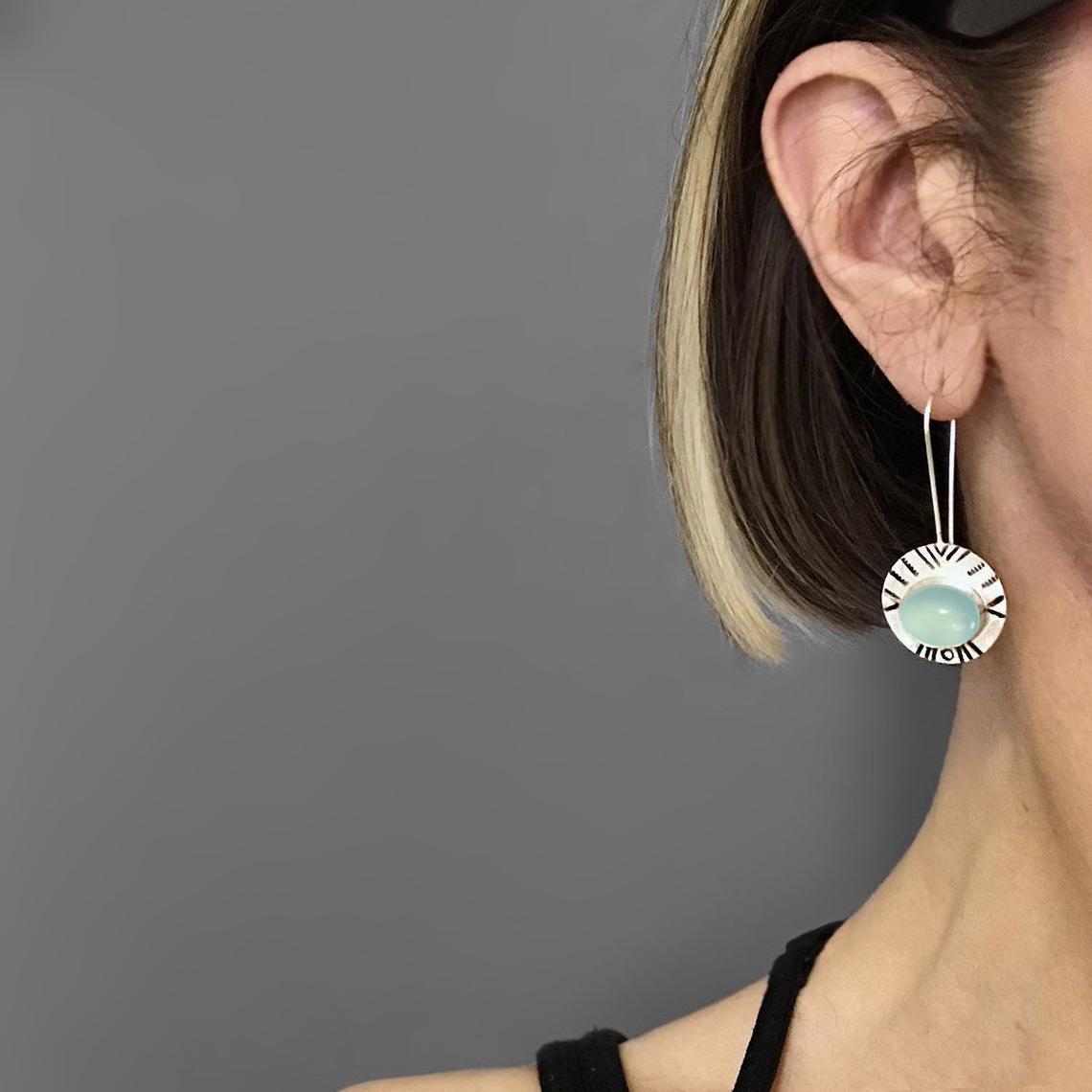 Water Green Chalcedony Earrings For Women