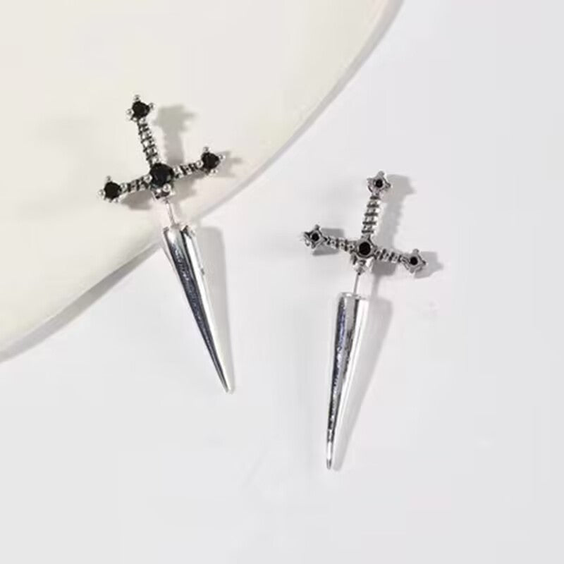 New Gothic Sword Vintage Bright Crystal Dagger Earrings