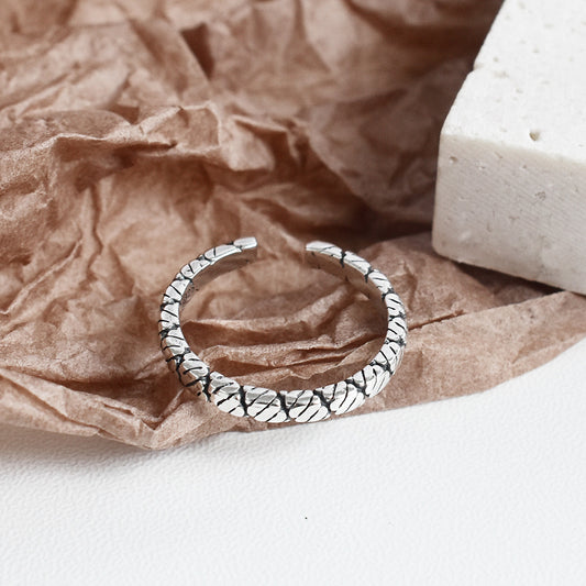 Ins Temperament Cold Wind Jewelry S925 Sterling Silver Vintage Texture Ring