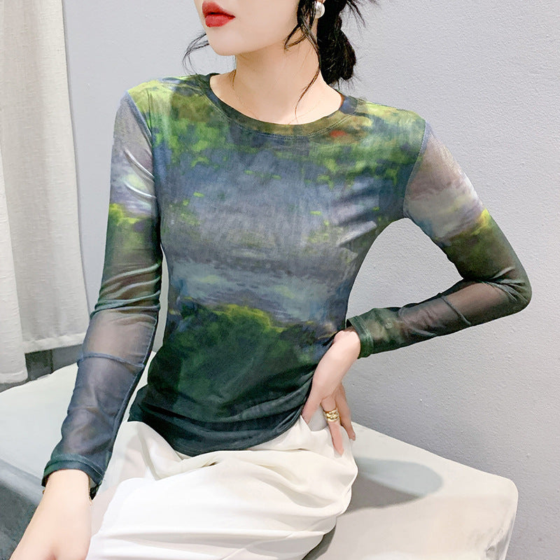 Fall Winter Fashion Voile Printed Slim Top