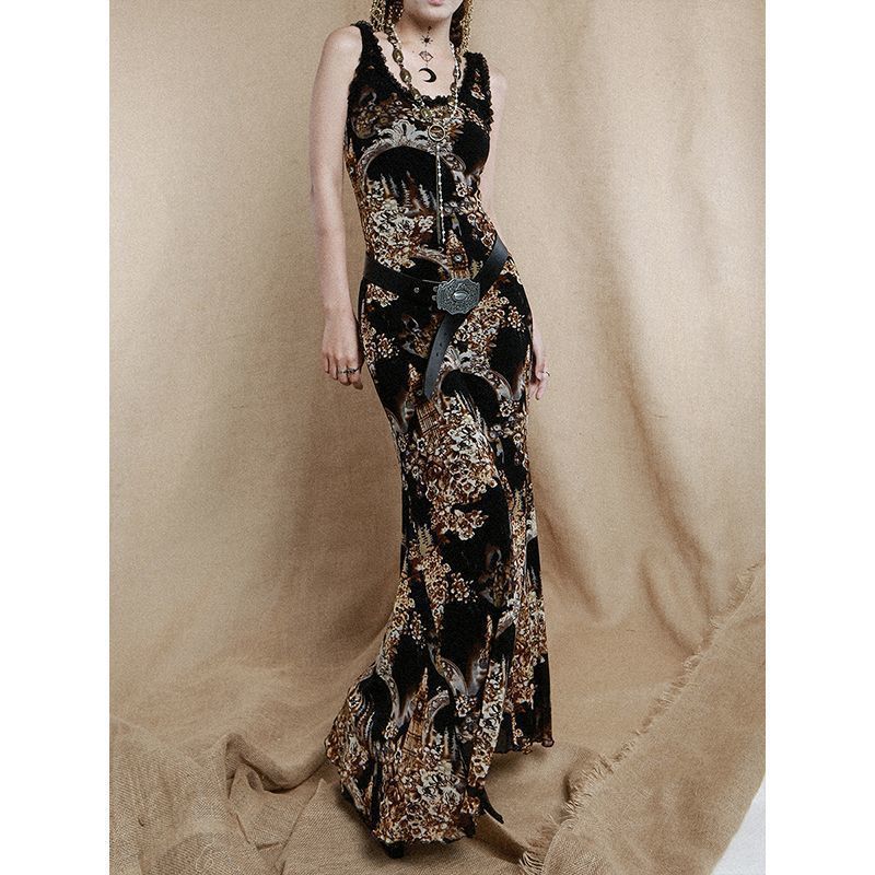 Retro Gothic Architectural Style Lace Lace Backless Fishtail Dress