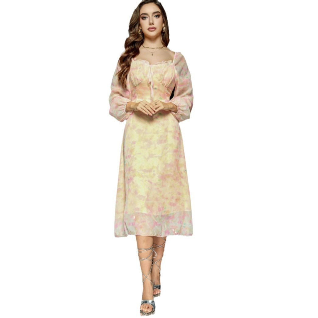 Exquisite Retro Long Sleeve Floral Fairy Dress High-end Sense