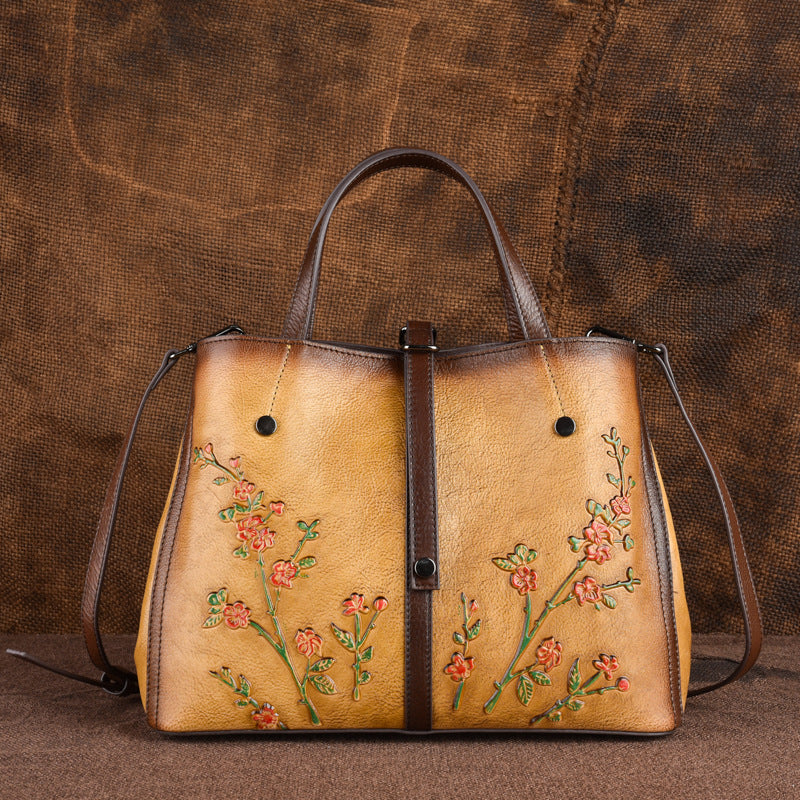 Vintage Embossed Leather Diagonal Handbag