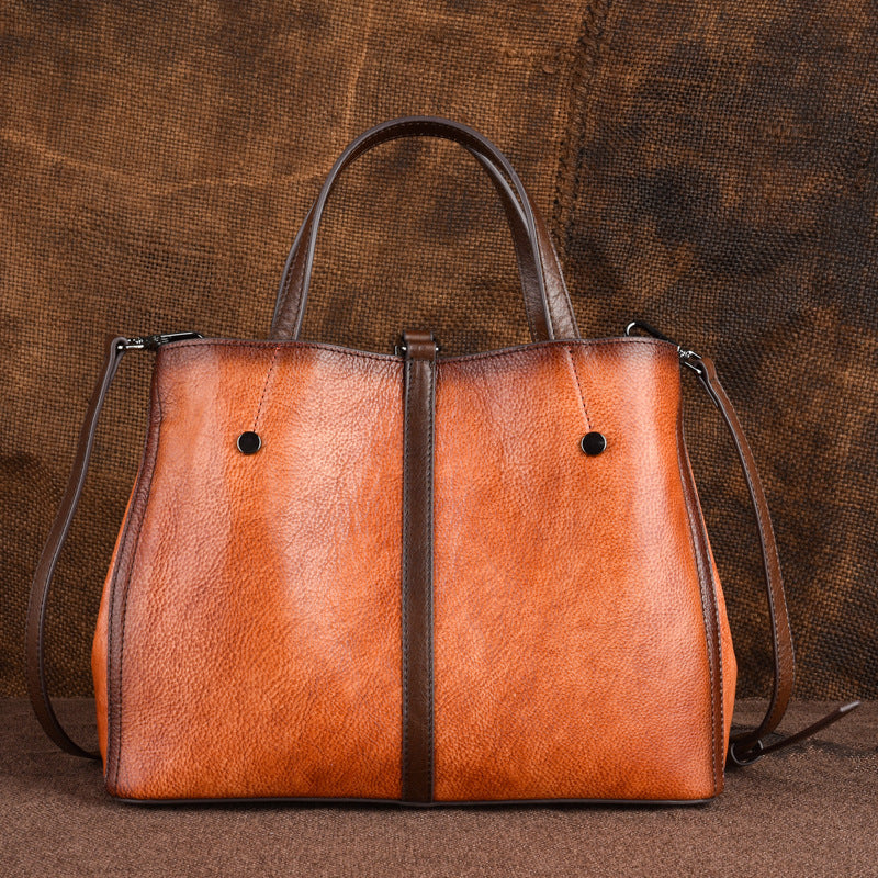 Vintage Embossed Leather Diagonal Handbag