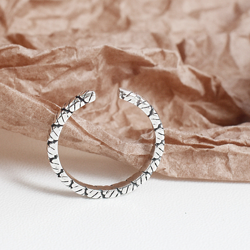 Ins Temperament Cold Wind Jewelry S925 Sterling Silver Vintage Texture Ring