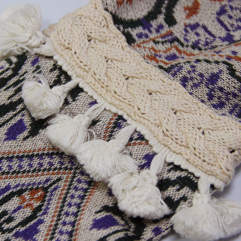 Retro stitching tassel sweater
