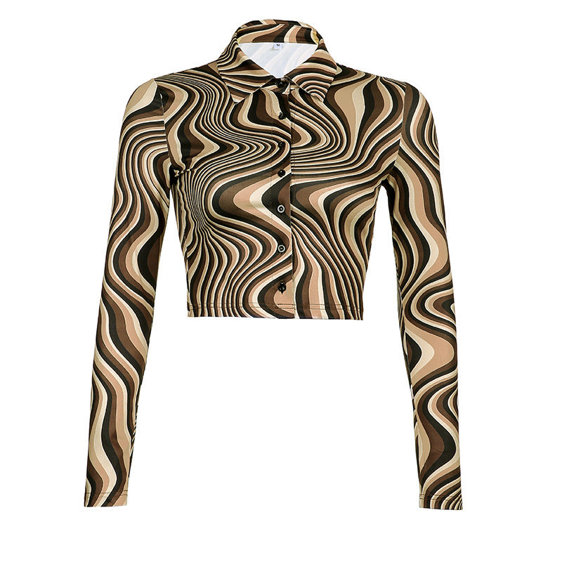 Fashion Street Retro Swirl Water Ripple Cardigan Long Sleeve
