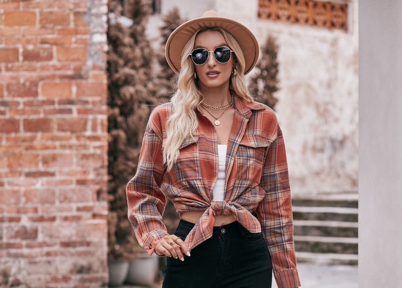 Women's Autumn Winter Coat Casual Fashion Loose Plaid Shirt