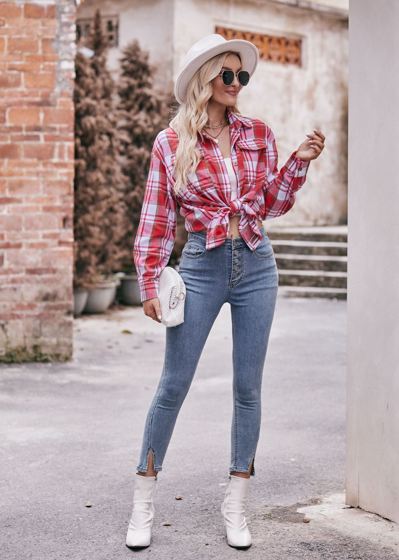 Women's Autumn Winter Coat Casual Fashion Loose Plaid Shirt