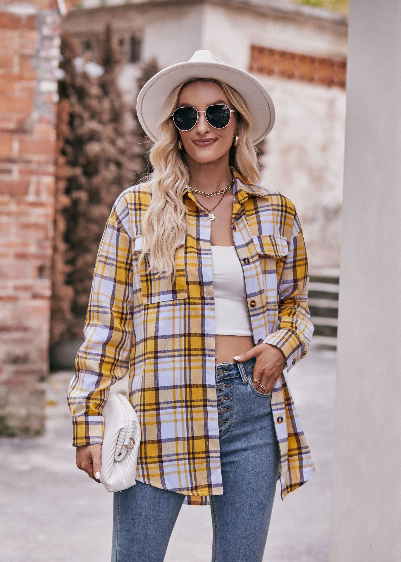 Women's Autumn Winter Coat Casual Fashion Loose Plaid Shirt