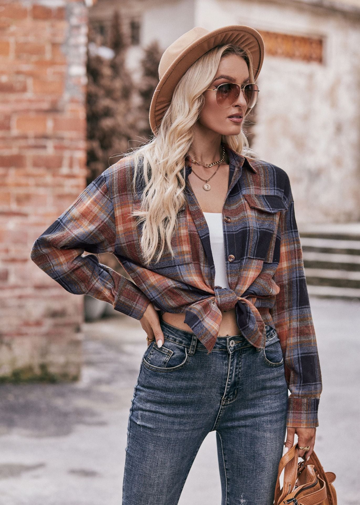 Women's Autumn Winter Coat Casual Fashion Loose Plaid Shirt
