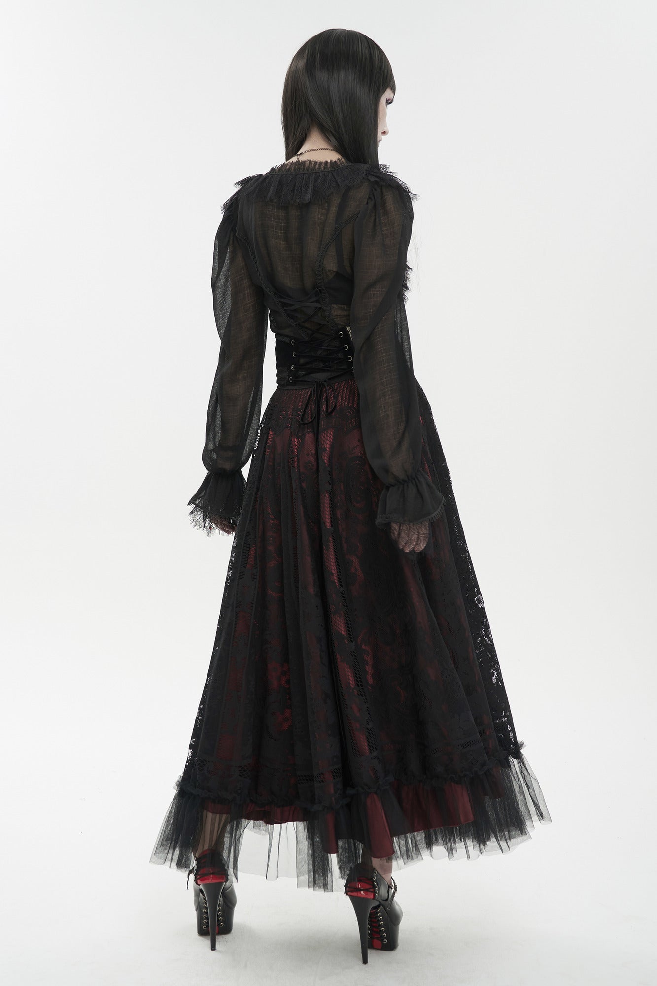 Women's Punk Goth Lace Lace-up Dress Shirt