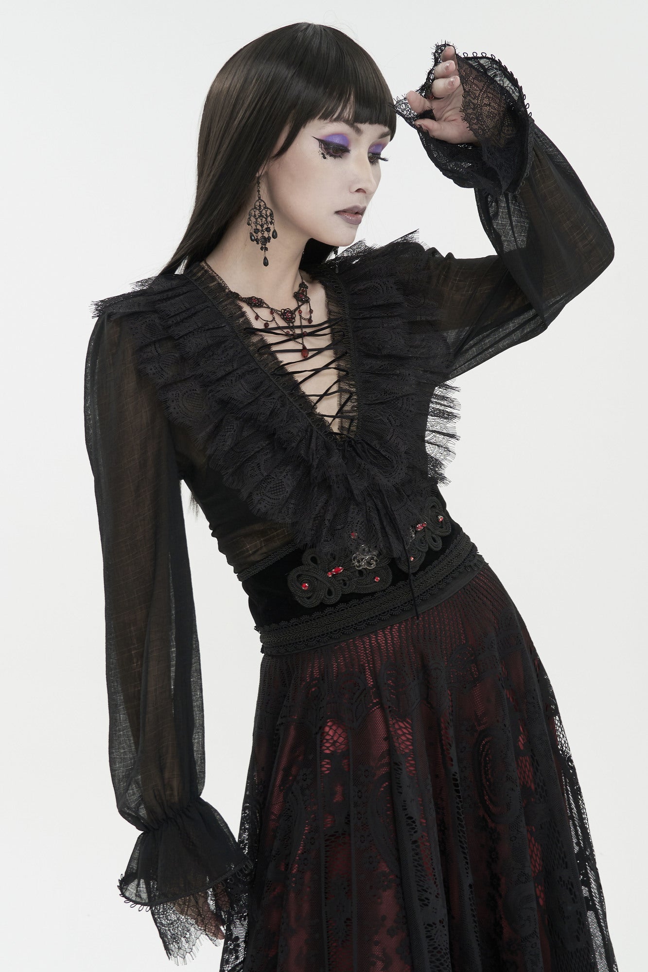 Women's Punk Goth Lace Lace-up Dress Shirt