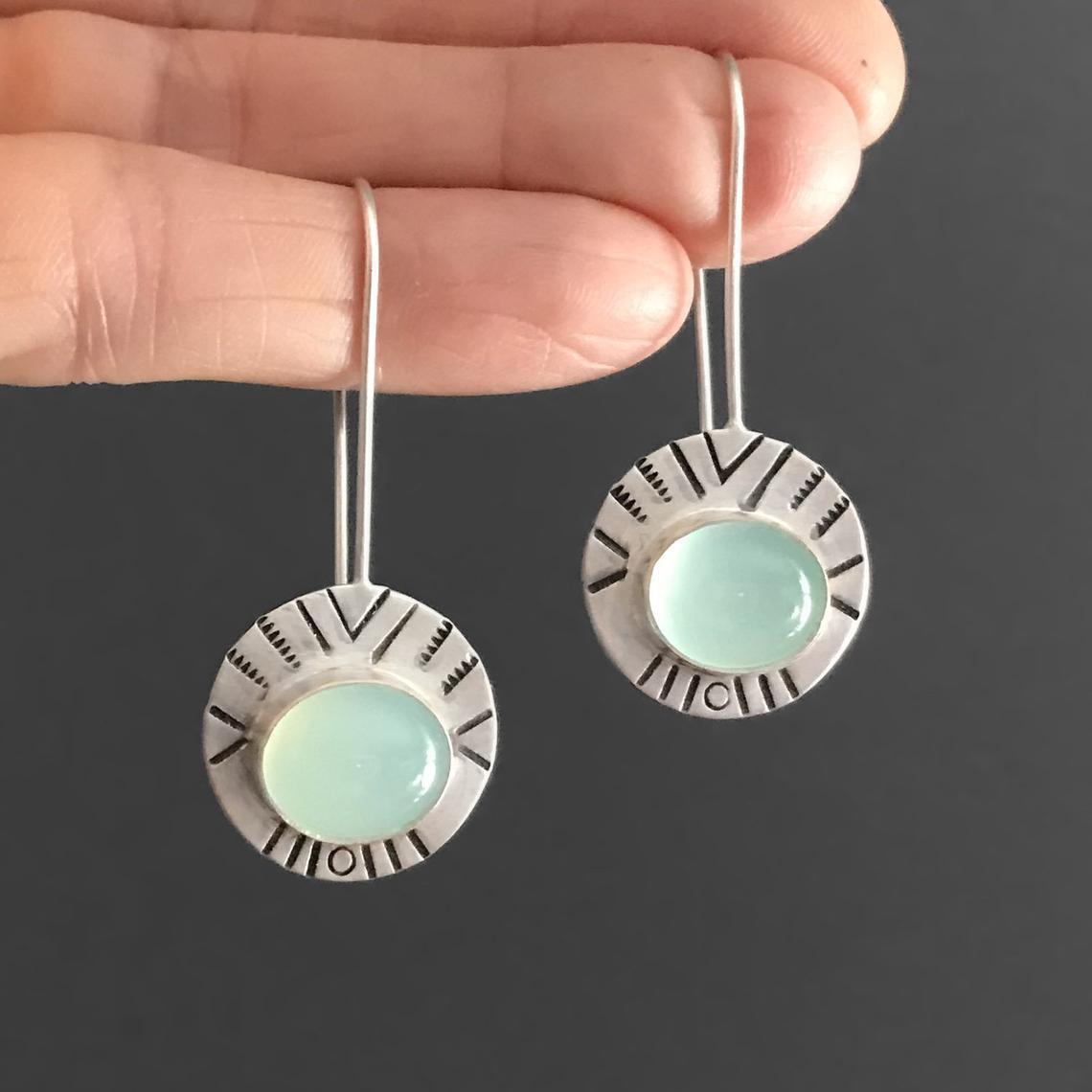 Water Green Chalcedony Earrings For Women