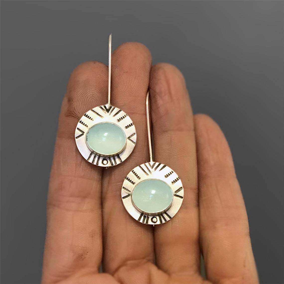 Water Green Chalcedony Earrings For Women