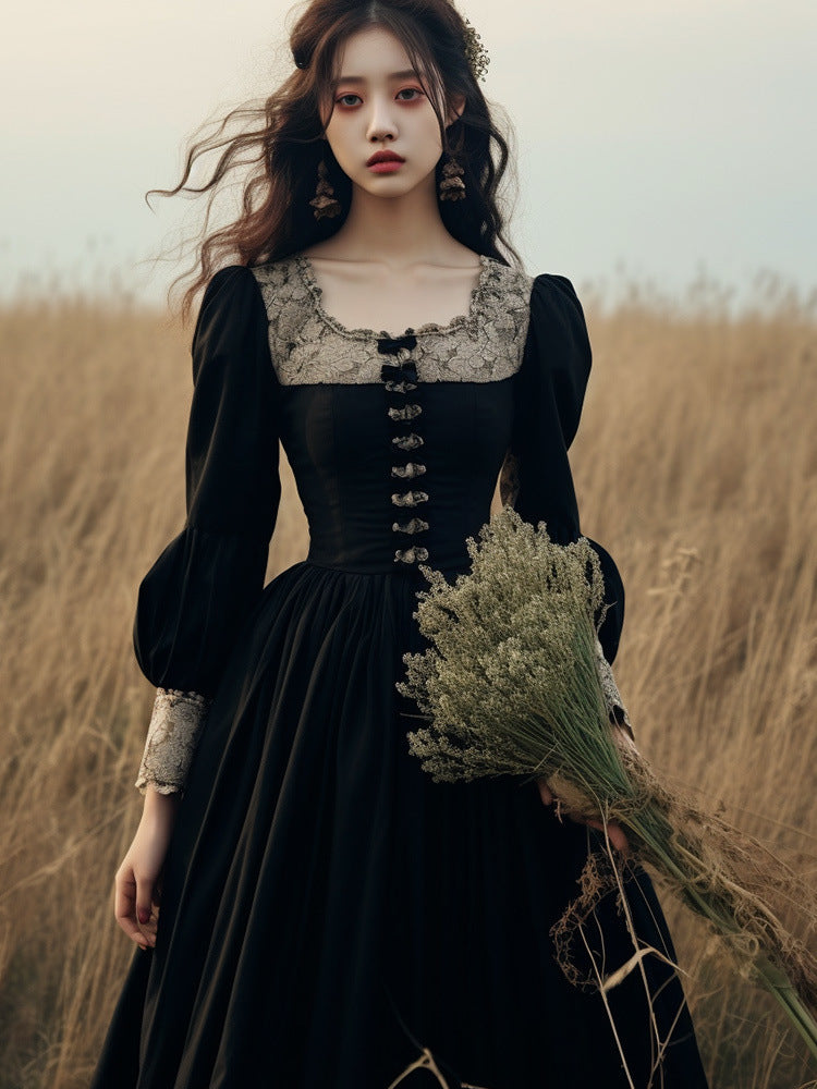 French Style Hepburn Wind Black Retro Women's Clothing Vintage Dress