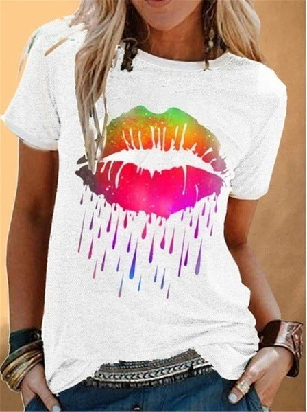 Sexy lips daisy print tops women's tops