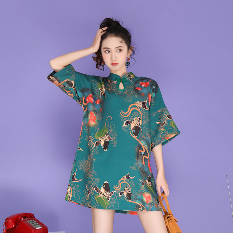 Vintage print short dress
