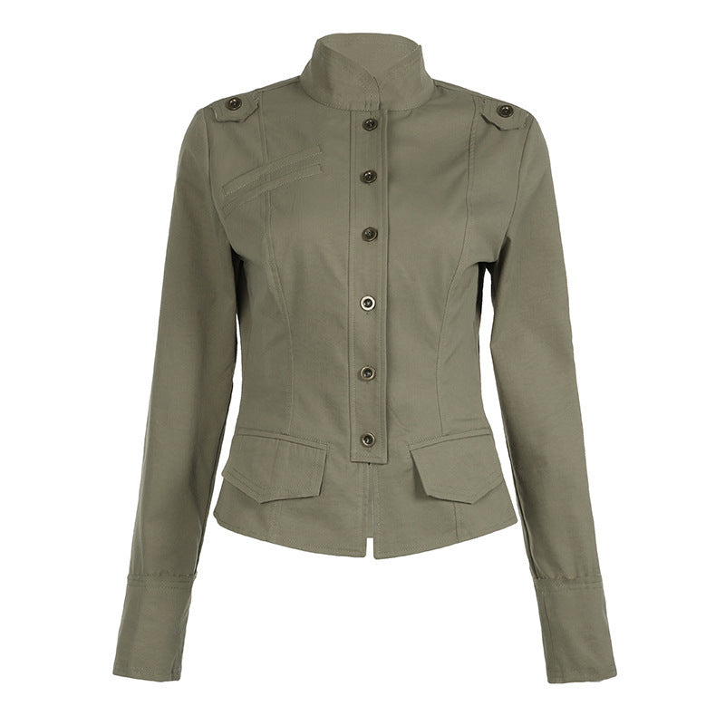 Khaki Pleated Button Up 