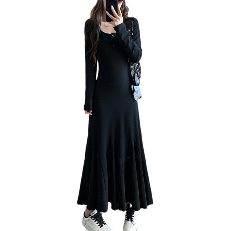 Retro Women's Clothing Black Primer Fishtail Dress