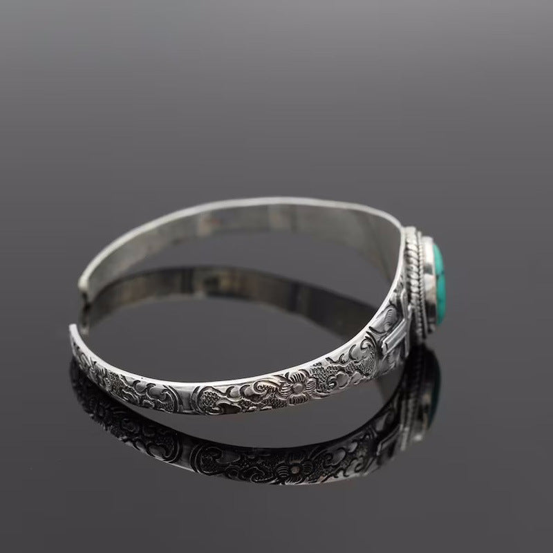 Vintage Carved Cross Turquoise Bracelet