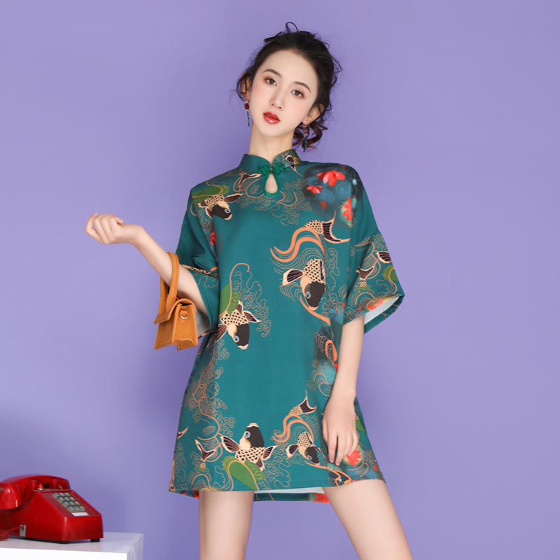 Vintage print short dress