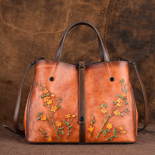 Vintage Embossed Leather Diagonal Handbag