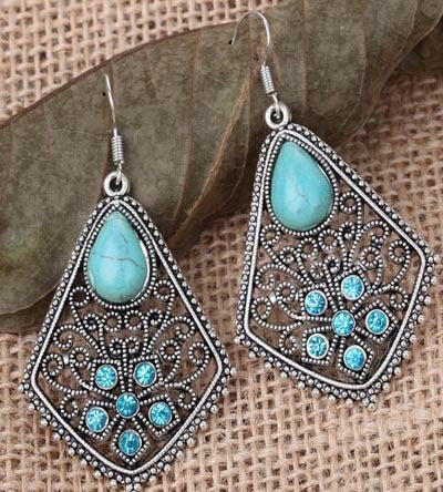 Turquoise and Gems Dangling Earrings 