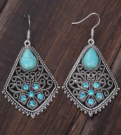 Turquoise and Gems Dangling Earrings 