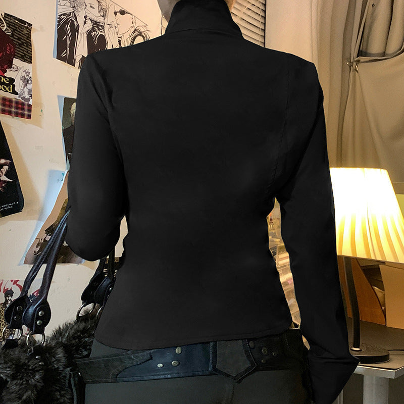 Black Pleated Button Up
