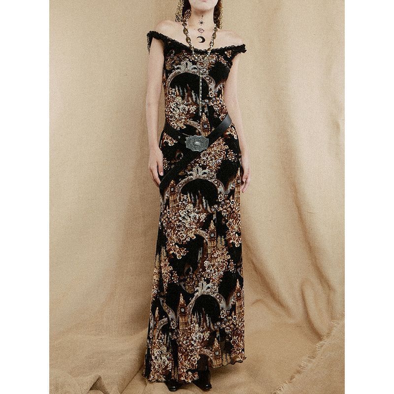 Retro Gothic Architectural Style Lace Lace Backless Fishtail Dress