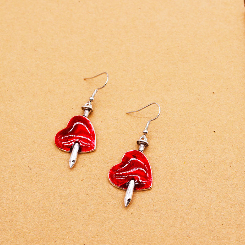 Diablo Goth Jewelry Wounded Heart Red Oil Drop Earrings