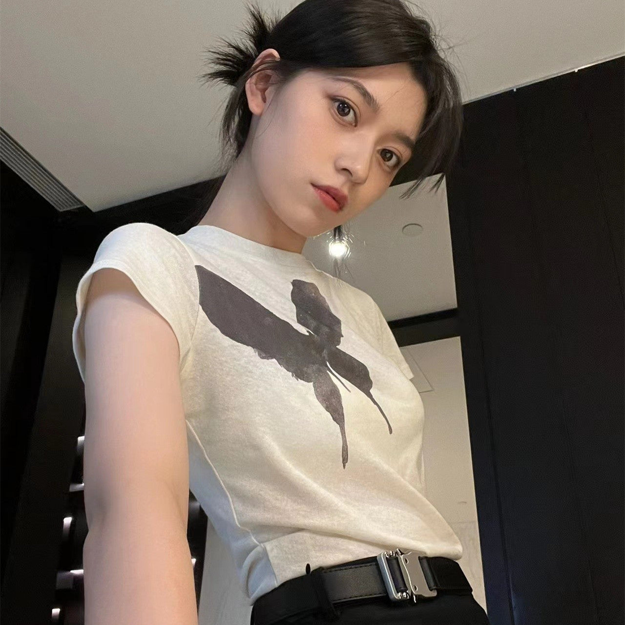 Black and white punk butterfly tee