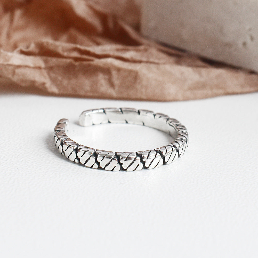 Ins Temperament Cold Wind Jewelry S925 Sterling Silver Vintage Texture Ring