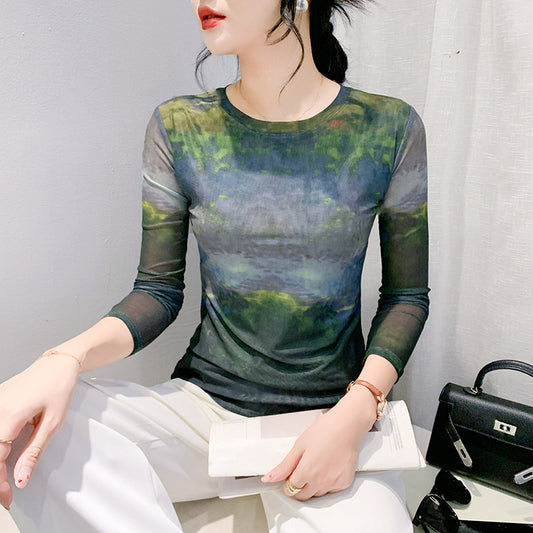 Fall Winter Fashion Voile Printed Slim Top